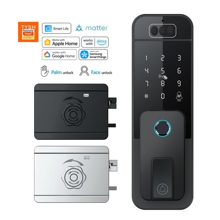 Tuya Smart - TYSH Matter Tuya สมาร์ทล็อคประตูพร้อมกล้องปลดล็อคด้วยใบหน้า ระบบไบโอเมตริกซ์ฝ่ามือ สำหรับประตูรั้ว